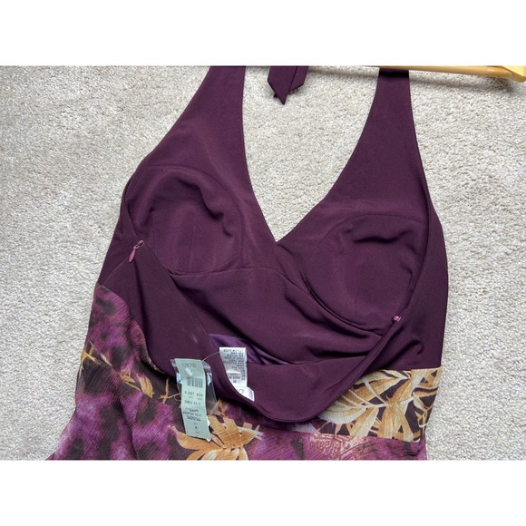 Cache Purple Beaded Halter Neck NWT Printed Silk Scarf Hem Top M Y2K Glam Party - Picture 11 of 13